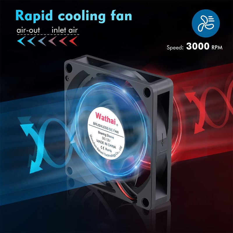 Wathai DC 12V Cooler Case Fan 70mm x 70mm x 15mm 2Pin Brushless Cooling Fan High Performance 2Pack - Image 3